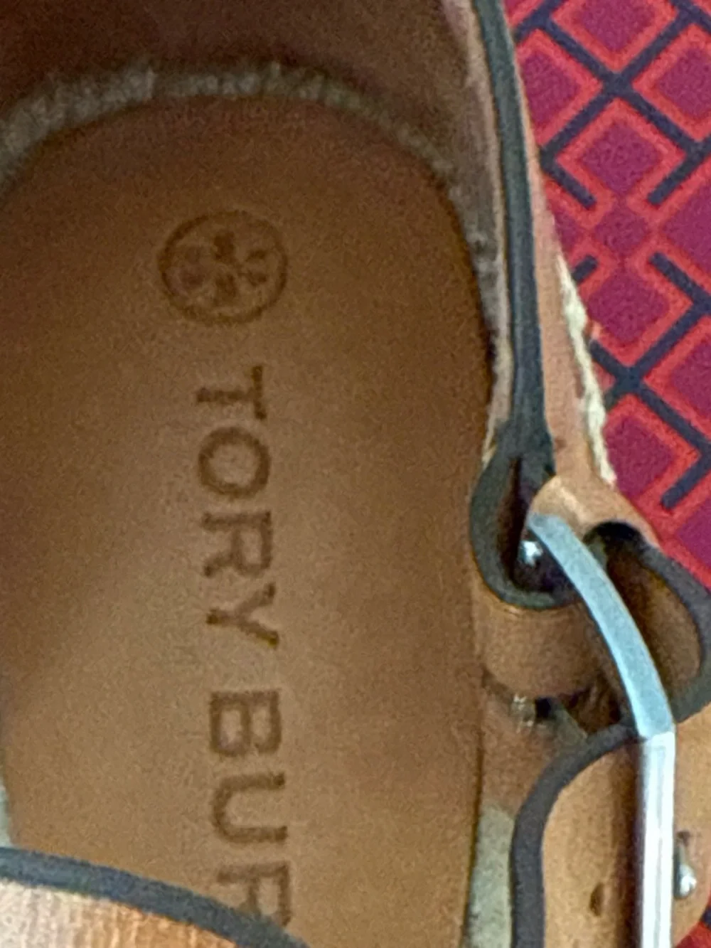 Tory Burch Brandy Leather with Silver Metallic Trim Platform Espadrille